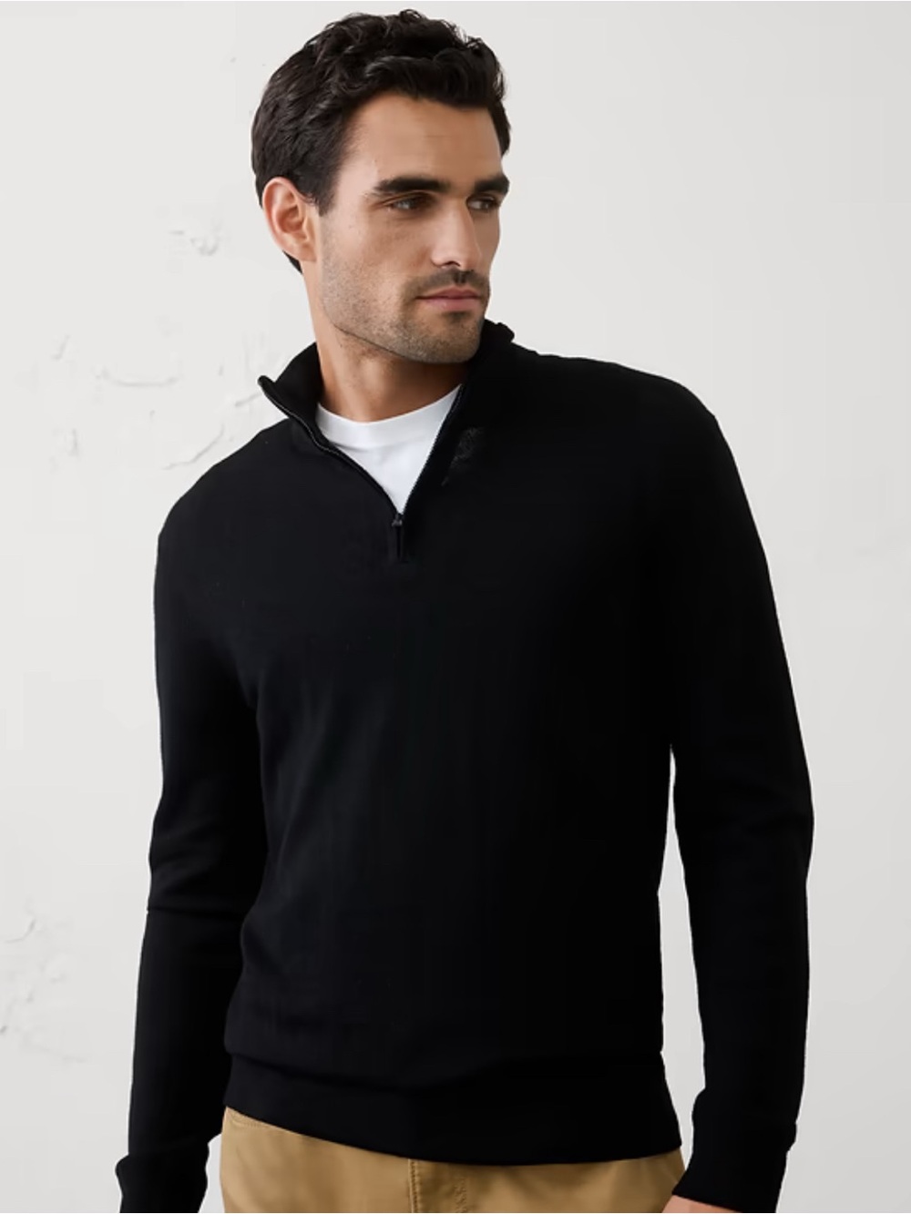 Banana Republic Men’s 100% Merino Wool Quarter Zip Sweater in Black